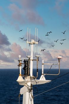 Satellite and communication equipment on a luxury cruise ship