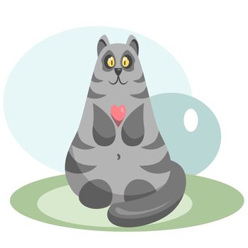 Cute grey cat with a pink heart