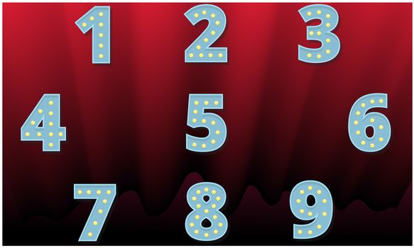 count of numbers on red velvet curtain background