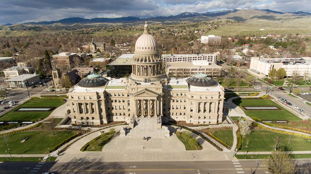 High view of the capital building in downtown Boise