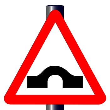 The traditional 'HUMP BACK BRIDGE' triangle, traffic sign isolated on a white background..