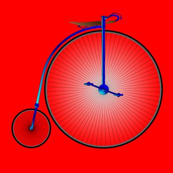 A typical penny farthing bicycle over a red background