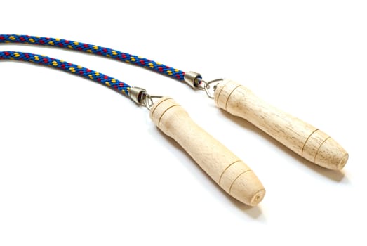 Colorful rope and wooden handle of Jumping rope