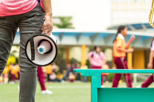 BANGKOK, THAILAND - January 15,2019  At the school's annual sporting event, Elementary student girls with their coach in the chair ball sports match