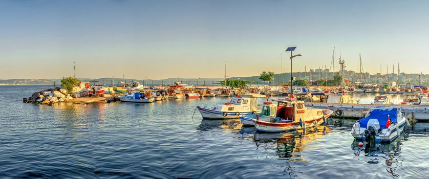 Canakkale, Turkey - 07.23.2019.  Marina and Embankment of the Canakkale city in Turkey on a sunny summer morning. Big size panoramic view
