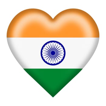 An India flag heart button isolated on white with clipping path