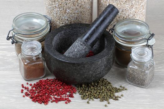 Some spices and pepper corns ready for grinding