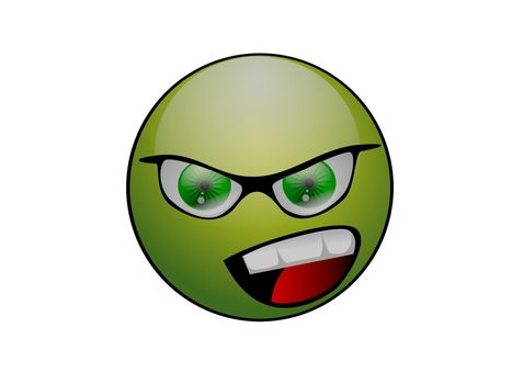round and green angry smiley - 3d rendering