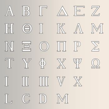 The letters of the Greek alphabet with numbers