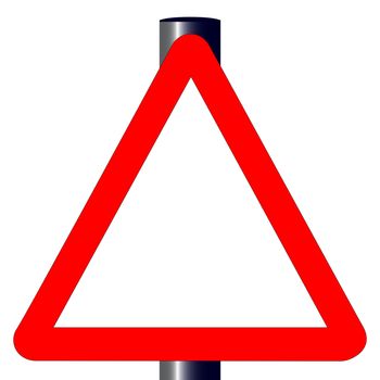 The traditional triangle but blank traffic sign isolated on a white background..