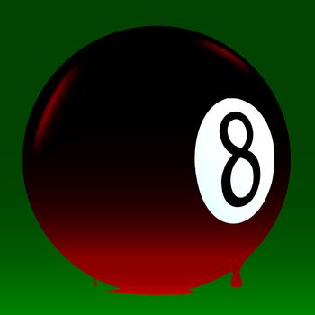 The eight ball from a pool set on a green background.