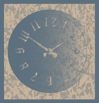 Clock face with a grey grunge style layout.