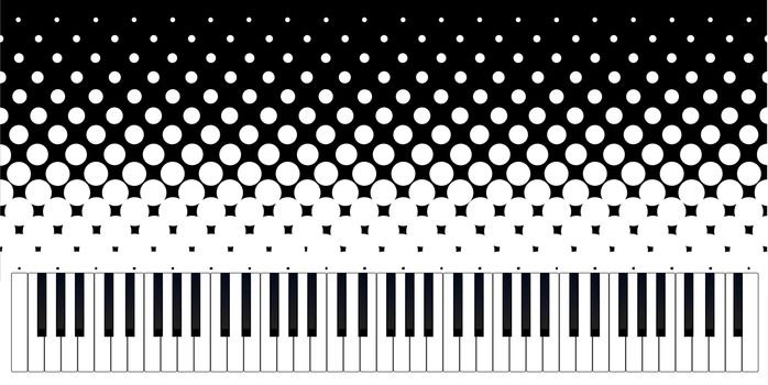 Black and white piano keys set against a black and white grunge background