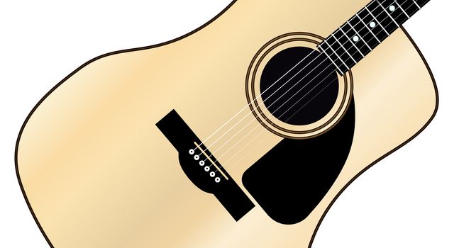A typical acoustic guitar isolated over a white background.