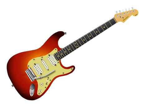 A sunburst color solid body electric guitar isolated over a white background