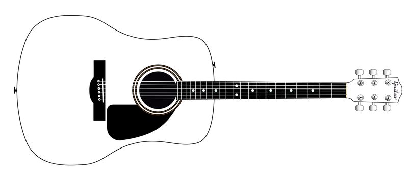 A white acoustic guitar over a white background.