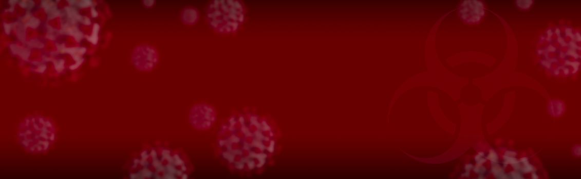Red Banner of Coronavirus COVID-19 Cells Background.
