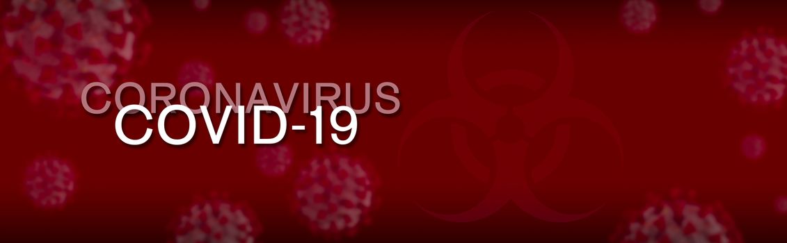 Red Banner of Coronavirus COVID-19 Cells Background.