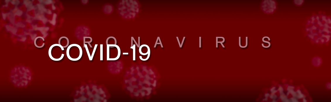 Red Banner of Coronavirus COVID-19 Cells Background.