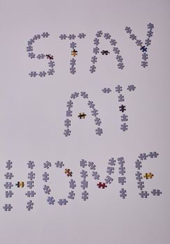 Puzzle pieces on white background, Covid-19, Stay at home