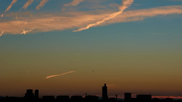 Skyline with deep blue sky with clouds