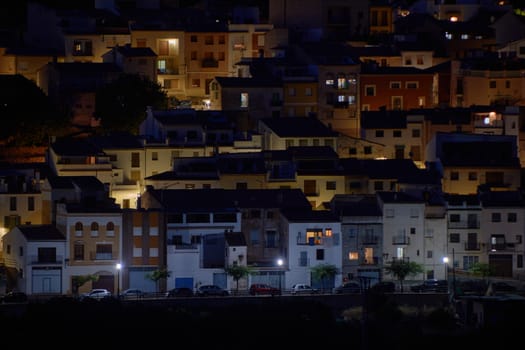 Small town in the mountains at night