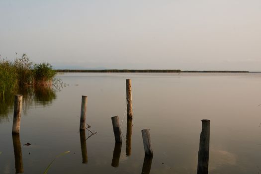 Reflections of the sunset in the lagoon