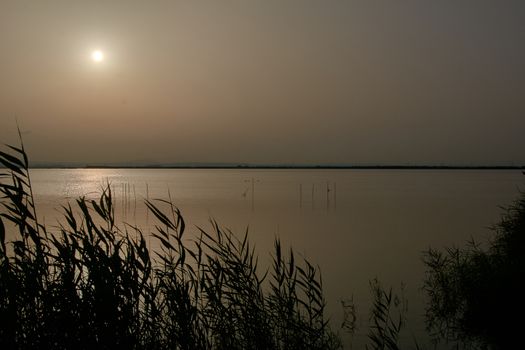 Reflections of the sunset in the lagoon