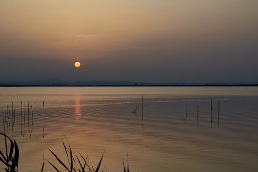 Reflections of the sunset in the lagoon,Sunset lights