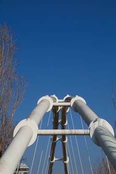 symmetric and straight round shapes in the blue sky. Stairway to heaven