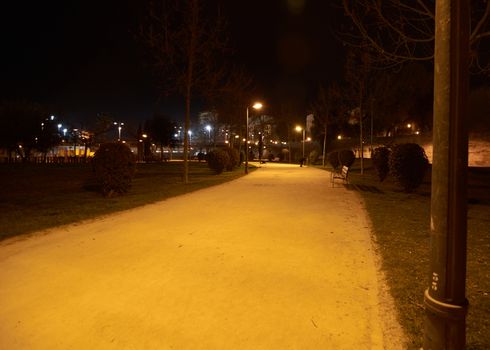 I walk in the park to nowhere at night. Loneliness and tranquility