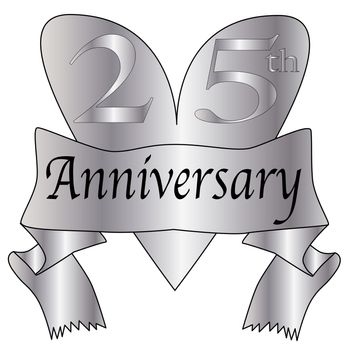25th anniversary icon in silver isolated on a white background