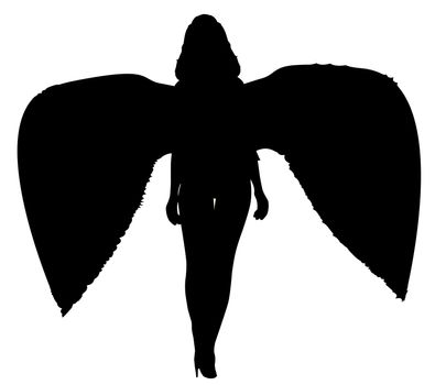 Silhouette of the angel of death wearing stiletto heels