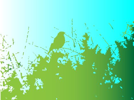 A bird silhouette sitting in a bush as a background