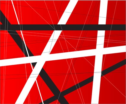 A red background with black and white criss cross items.