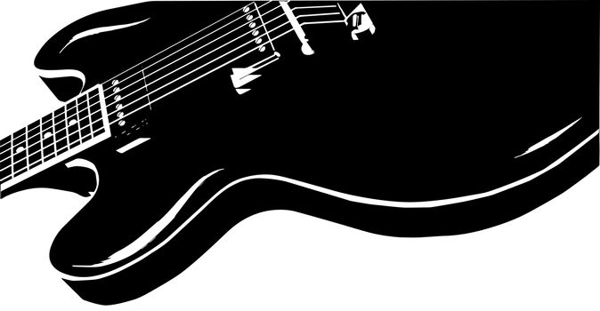 A typical semi-solid electrig blues guitar isolated on a white background