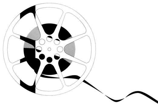 An abstract black and white real of movie film isolated on a white background