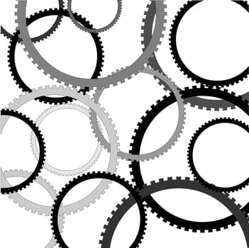 A collection of gear rings as a background isolated on white