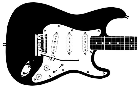 Drawing of a modern rock guitar isolated on a white background.