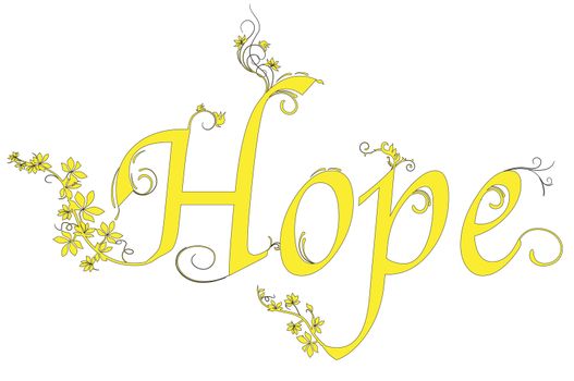 The word hope in floral script over a white background.