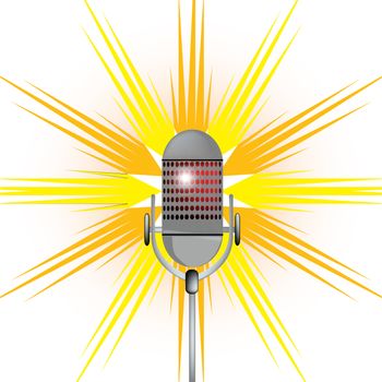 A microphone with a colourful splash background