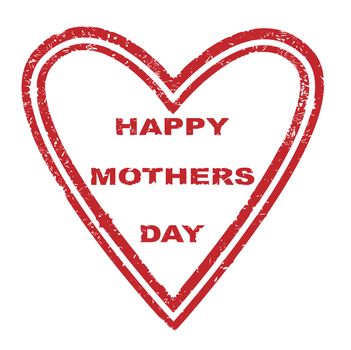 A subber stamp with the logo HAPPY MOTHERS DAY in the shape of a heart all isolated on a white background