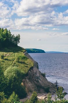 Cliff with birch woodland on Volga river
