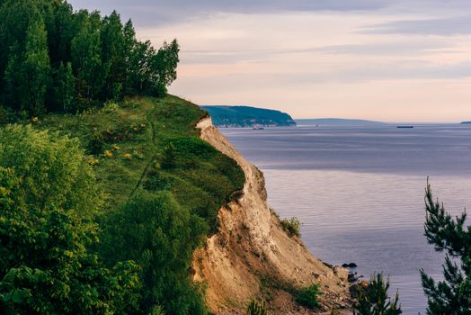 Cliff with birch woodland on Volga river