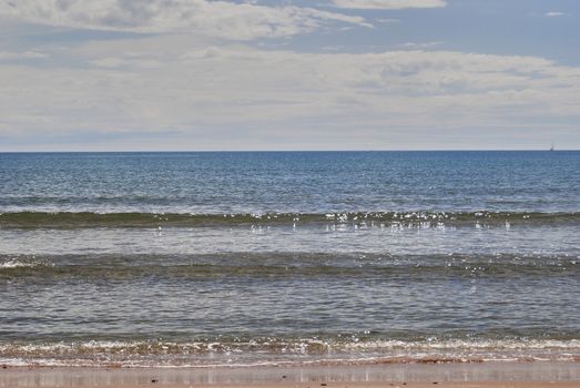 Transparent water beach in bright day. Colors of nature