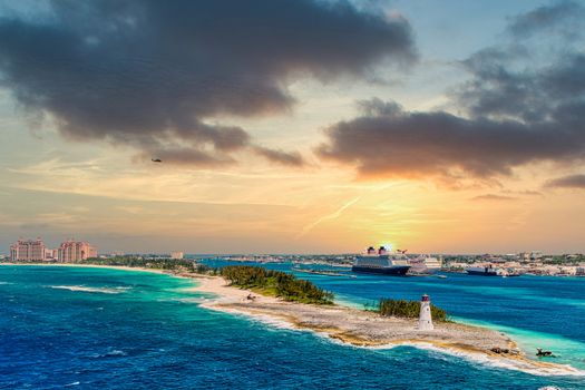 Lighthouse on Point of land near Nassau on Grand Bahamas