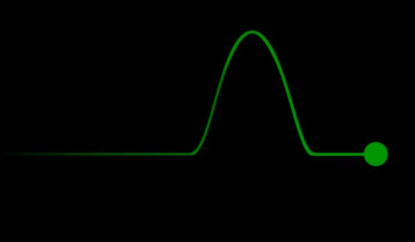 A single puls in a sine wave isolated on a black background