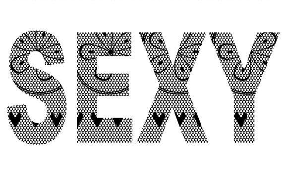 Lace background to the word sexy in bold text isolated on a white background