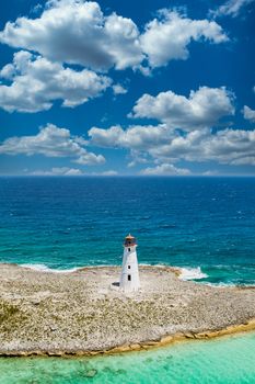 Lighthouse on Point of land near Nassau on Grand Bahamas