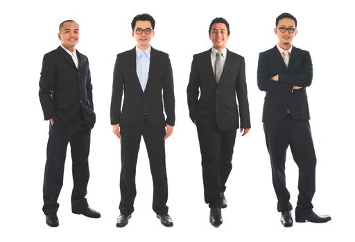 Full length Asian business man standing isolated on white background.